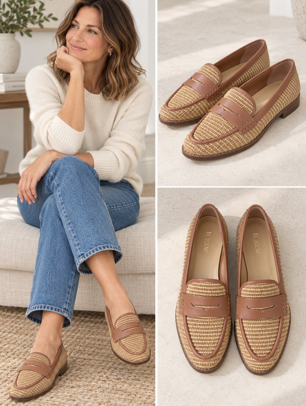 NWT J.Crew Factory Woven Raffia Penny Loafers Cedarwood Size 8